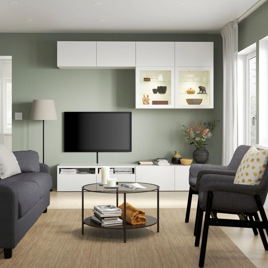 Комбинация для хранения ТВ - IKEA BESTÅ/BESTA, 231x42x240см, белый/светло-коричневый, БЕСТО ИКЕА (изображение №3)
