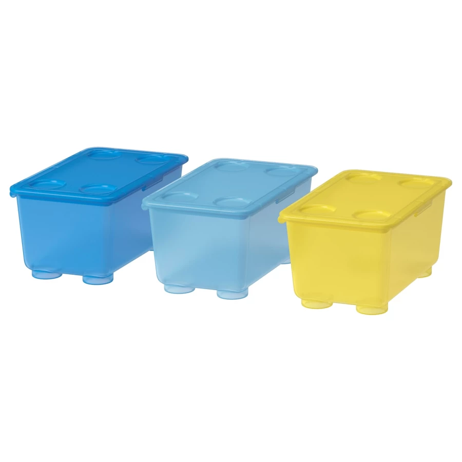 Коробка с крышкой - GLIS IKEA/ ГЛИС ИКЕА, 17х10 см, синий/голубой/желтый (изображение №1)