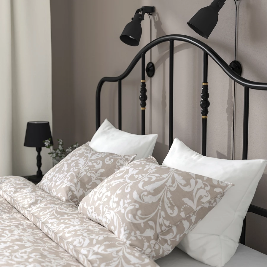 Двуспальная кровать - IKEA SAGSTUA/LÖNSET/LONSET, 200х160 см, черный, САГСТУА/ЛОНСЕТ ИКЕА (изображение №7)