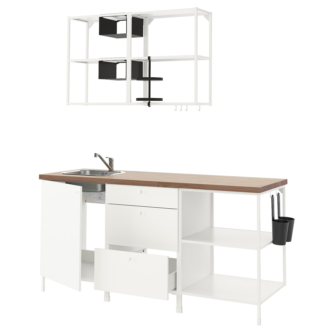 Кухонная комбинация для хранения - ENHET  IKEA/ ЭНХЕТ ИКЕА, 183х63,5х222 см, белый/черный