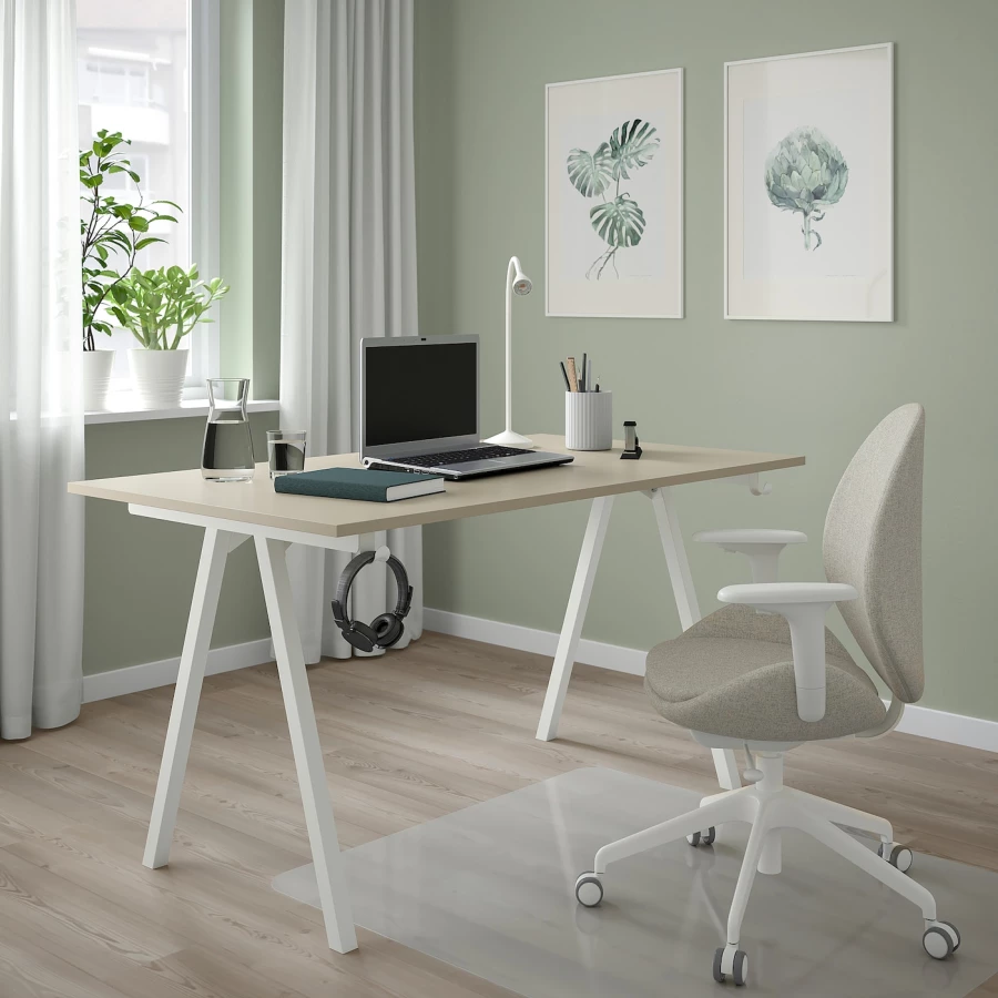 Письменный стол - IKEA TROTTEN, 140х80 см, бежевый/белый, ТРОТТЕН ИКЕА (изображение №7)
