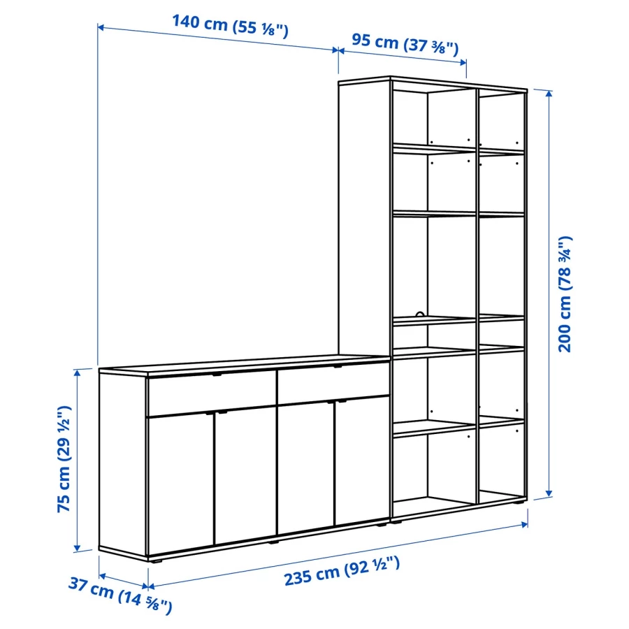 Шкаф  - VIHALS IKEA/ ВИХАЛС ИКЕА, 235x37x200 см, белый (изображение №3)