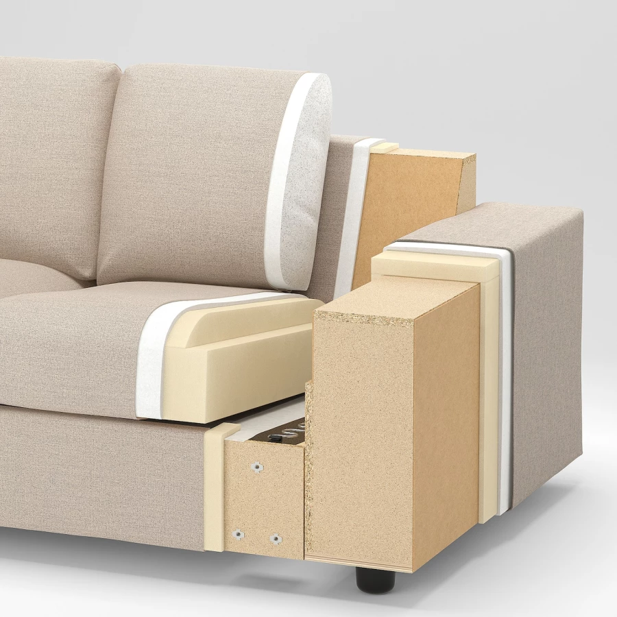 3-местный диван с шезлонгом - IKEA VIMLE, 98x266см, бежевый, ВИМЛЕ ИКЕА (изображение №9)