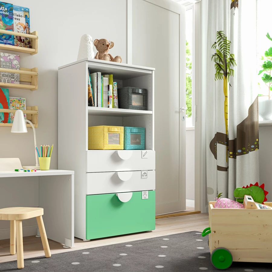 Шкаф - PLATSA/ SMÅSTAD / SMАSTAD  IKEA/ ПЛАТСА/СМОСТАД  ИКЕА, 60x42x123 см, белый/зеленый (изображение №3)