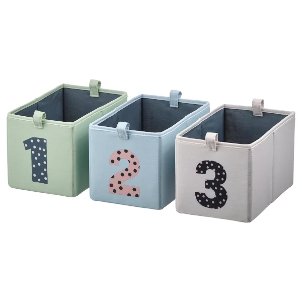 Коробка - BARNDRÖM /  BARNDRОM IKEA/  БАРНДРЁМ  ИКЕА,  17х17 см, серый/зеленый/голубой