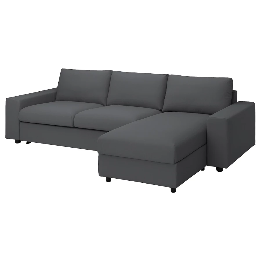 3-местный диван с шезлонгом - IKEA VIMLE, 98x285см, темно-серый, ВИМЛЕ ИКЕА (изображение №2)
