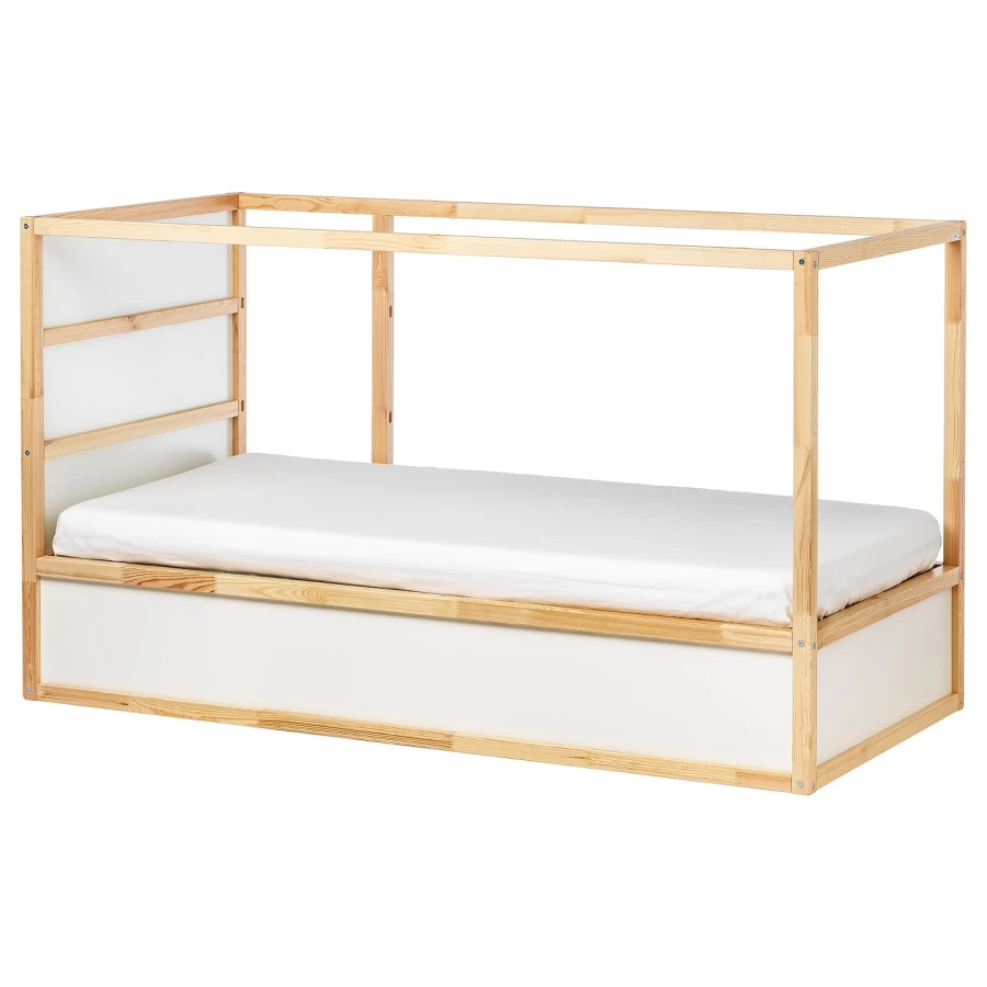 Кровать одноярусная - IKEA KURA/КЮРА ИКЕА, 90x200 см, белый/коричневый (изображение №1)