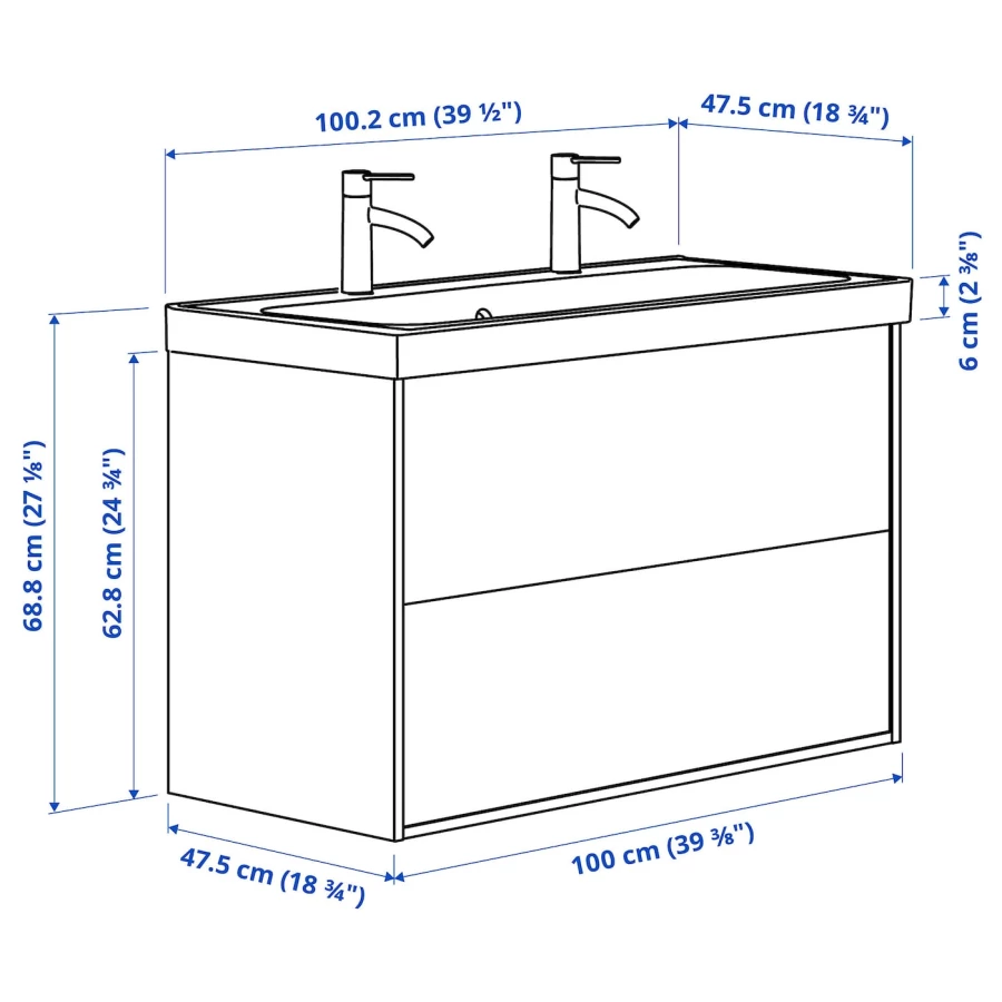 Тумба для ванной - ÄNGSJÖN / BACKSJÖN/АNGSJОN / BACKSJОN  IKEA/ ЭНГСЬЕН / БЭКСЬЕН ИКЕА,  100х69 см , белый/коричневый (изображение №6)