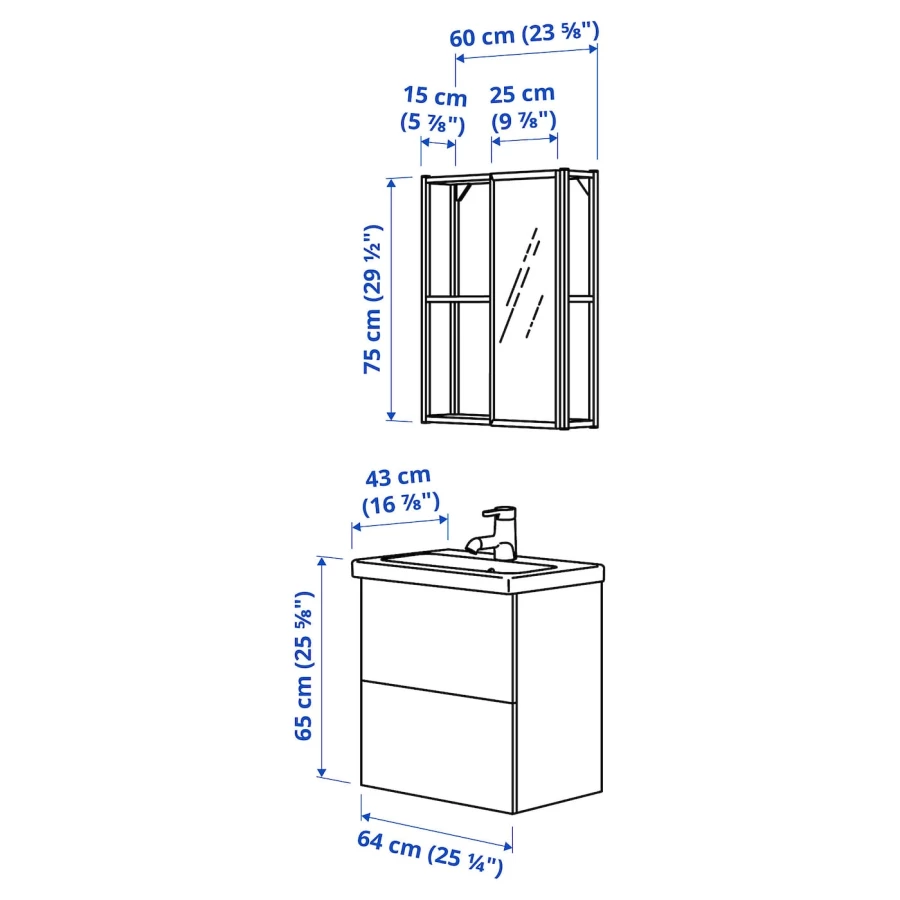 Комбинация для ванной - IKEA ENHET, 64х43х65 см, серый/антрацит, ЭНХЕТ ИКЕА (изображение №3)