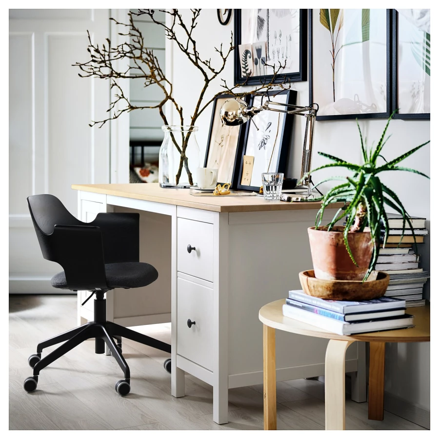 Письменный стол с ящиками - IKEA HEMNES/ХЕМНЭС ИКЕА, 155х65 см, белый/светло-коричневый (изображение №3)