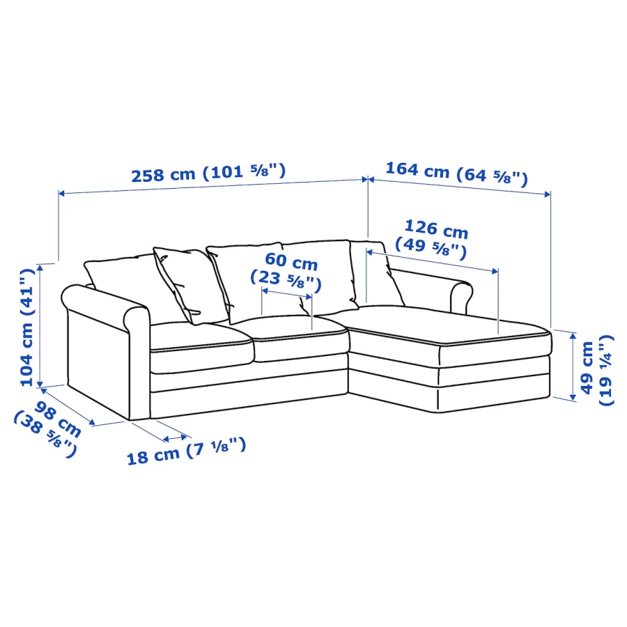 2-местный диван и шезлонг - IKEA GRÖNLID/GRONLID, 98x258см, бирюзовый, ГРЕНЛИД ИКЕА (изображение №11)