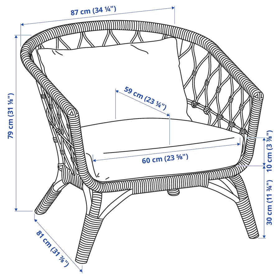Кресло садовое - IKEA STOCKHOLM, 79х87 см, светло-коричневый/белый, СТОКГОЛЬМ ИКЕА (изображение №5)