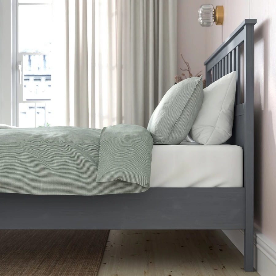Кровать - IKEA HEMNES, 200х140 см, матрас средней жесткости, серый, ХЕМНЕС ИКЕА (изображение №6)