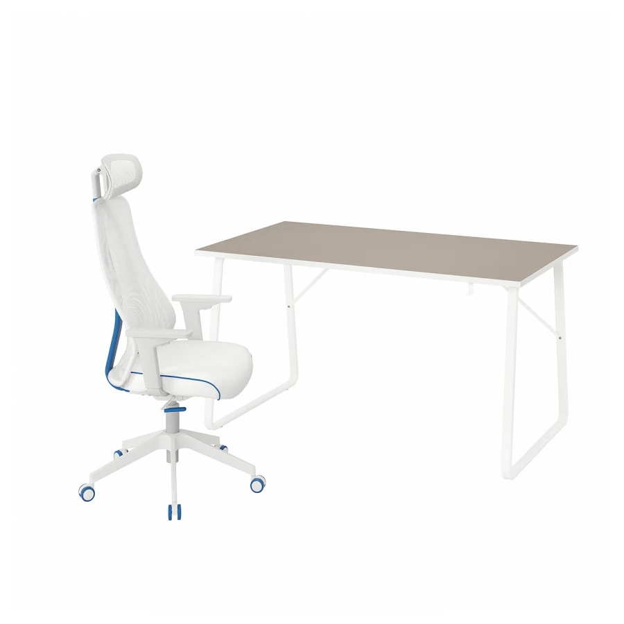 Игровой стол и стул - IKEA HUVUDSPELARE/MATCHSPEL, белый/бежевый, 140х80х75 см, ХУВУДСПЕЛАРЕ/МАТЧСПЕЛ ИКЕА (изображение №1)