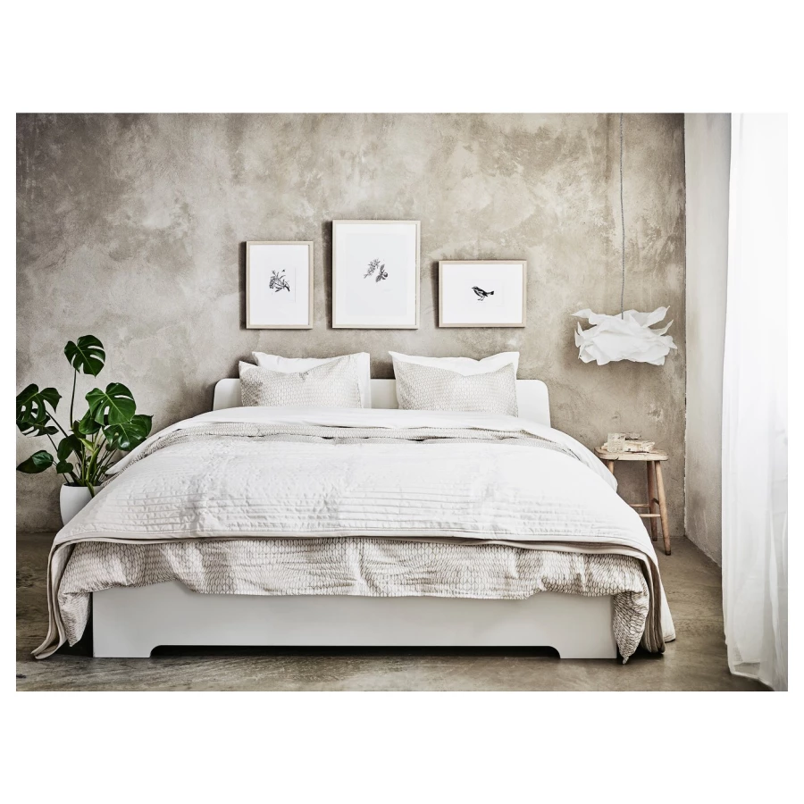 Двуспальная кровать - IKEA ASKVOLL/LURÖY/LUROY, 200х140 см, белый, АСКВОЛЬ/ЛУРОЙ ИКЕА (изображение №5)