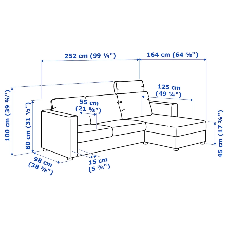3-местный диван - IKEA VIMLE, 252х98х100 см, черный, кожа, ВИМЛЕ ИКЕА (изображение №8)
