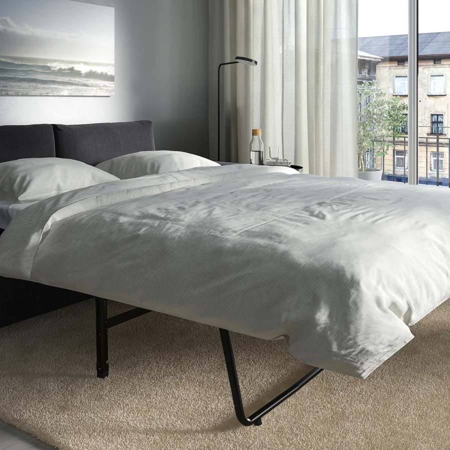 5-местный угловой диван со спальным местом - IKEA VIMLE/SAXEMARA, сине-черный, 256/356х164х83 см, 140х200 см, ВИМЛЕ ИКЕА (изображение №4)