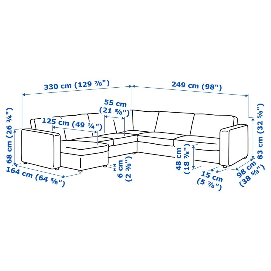 Угловой диван-кровать с шезлонгом - IKEA VIMLE/ВИМЛЕ ИКЕА, 330/249х83х164 см, бежевый (изображение №11)