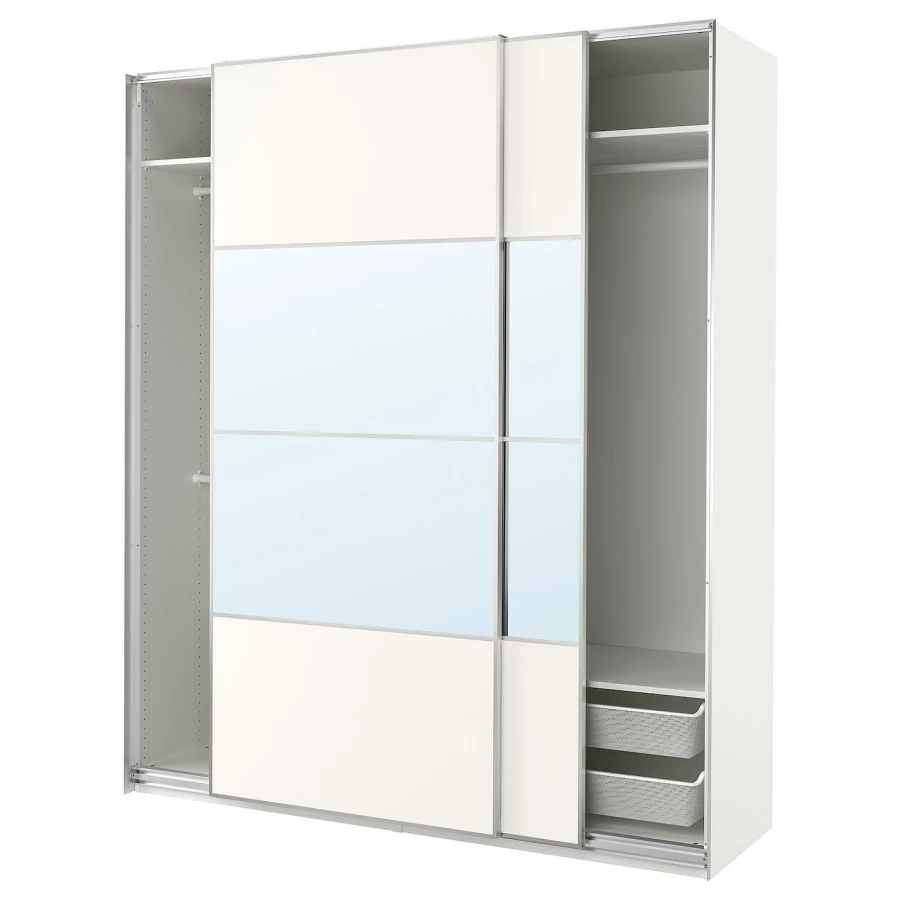 Шкаф-купе - IKEA PAX/AULI MEHAMN/ПАКС/АУЛИ/МЕХАМН ИКЕА, 200x66x236 см, белый (изображение №1)