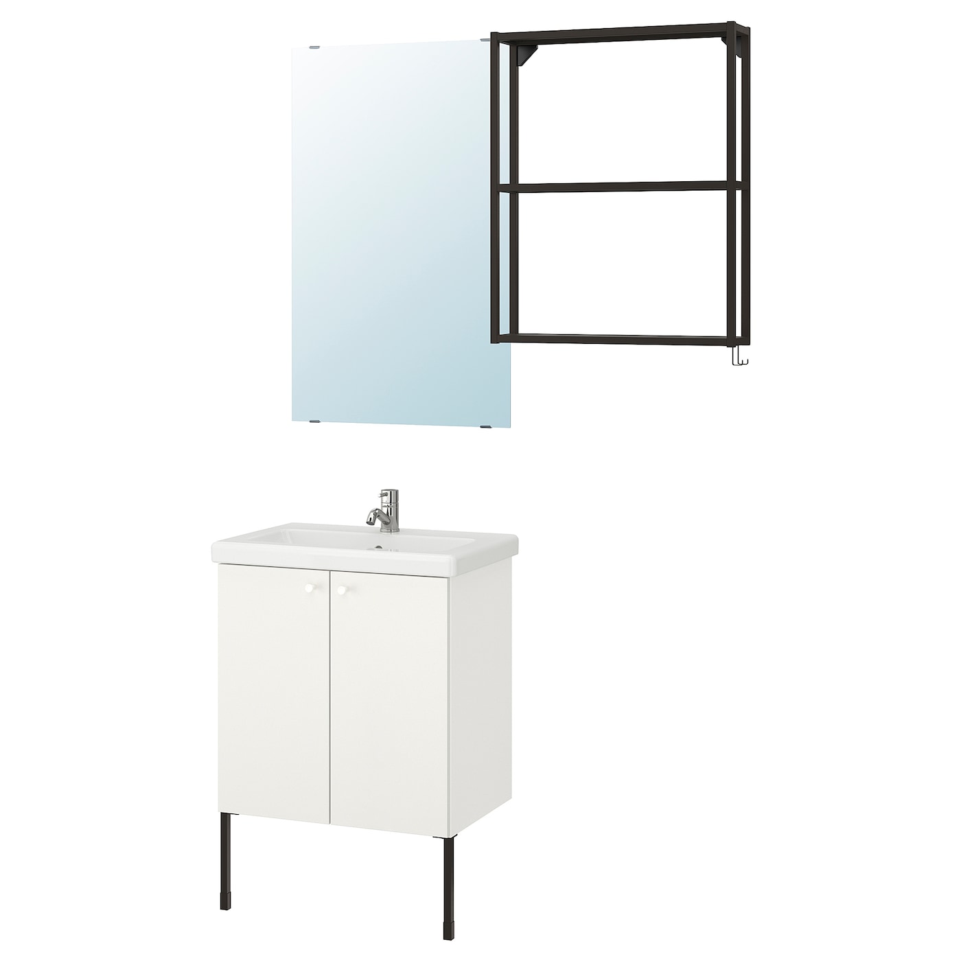 Комбинация для ванной - IKEA ENHET/TVÄLLEN/TVALLEN, 64х43х87 см, белый/антрацит, ЭНХЕТ/ТВЭЛЛЕН ИКЕА