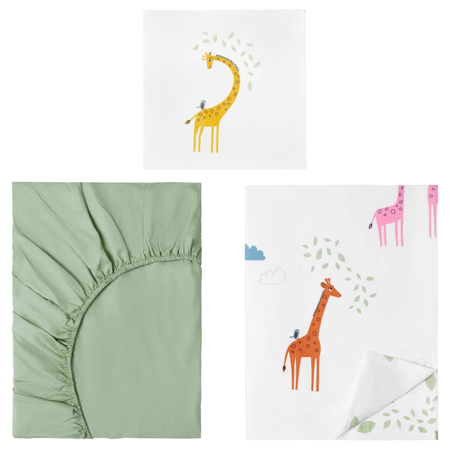 Комплект постельного белья - BERGFINK IKEA/  БЕРГФИНК ИКЕА,  белый/зеленый (изображение №1)