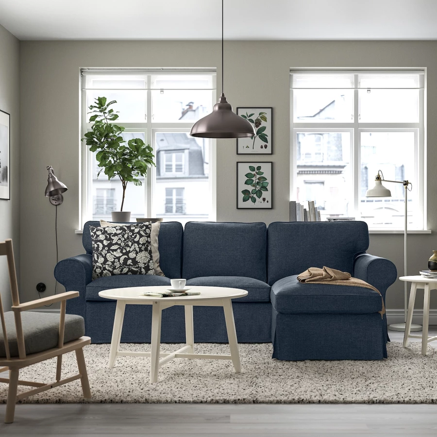 3-местный диван с шезлонгом - IKEA EKTORP, 88x88x252см, синий, ЭКТОРП ИКЕА (изображение №2)