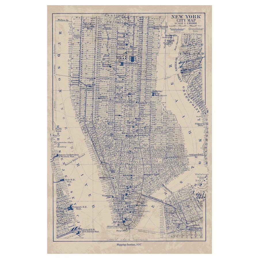 Постер - IKEA BILD, 61х91 см, «Карта Манхэттена», БИЛЬД ИКЕА (изображение №1)