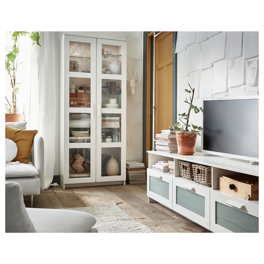 Шкаф-витрина - IKEA BRIMNES/ БРИМНЭС/БРИМНЕС ИКЕА, 80х190х35 см, белый, (изображение №6)