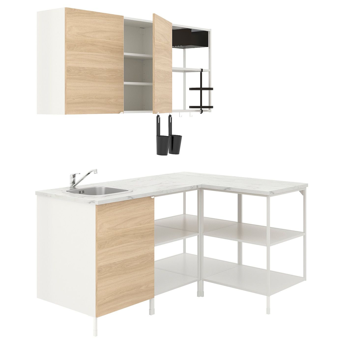 Угловая кухонная комбинация для хранения - ENHET  IKEA/ ЭНХЕТ ИКЕА, 181,5х121,5х75 см, белый/бежевый