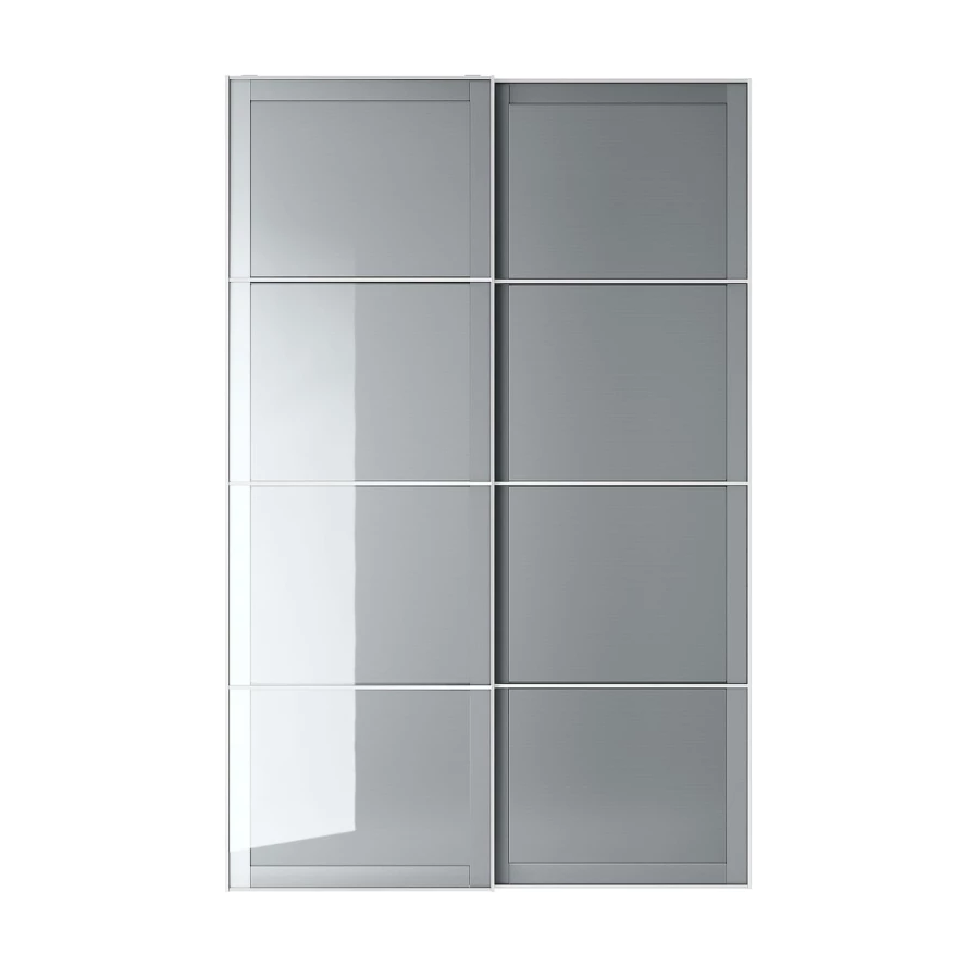 Раздвижные двери - IKEA BJÖRNÖYA/BJORNOYA/БЬЁРНЁЯ ИКЕА, 236х150 см, серый глянцевый (изображение №1)