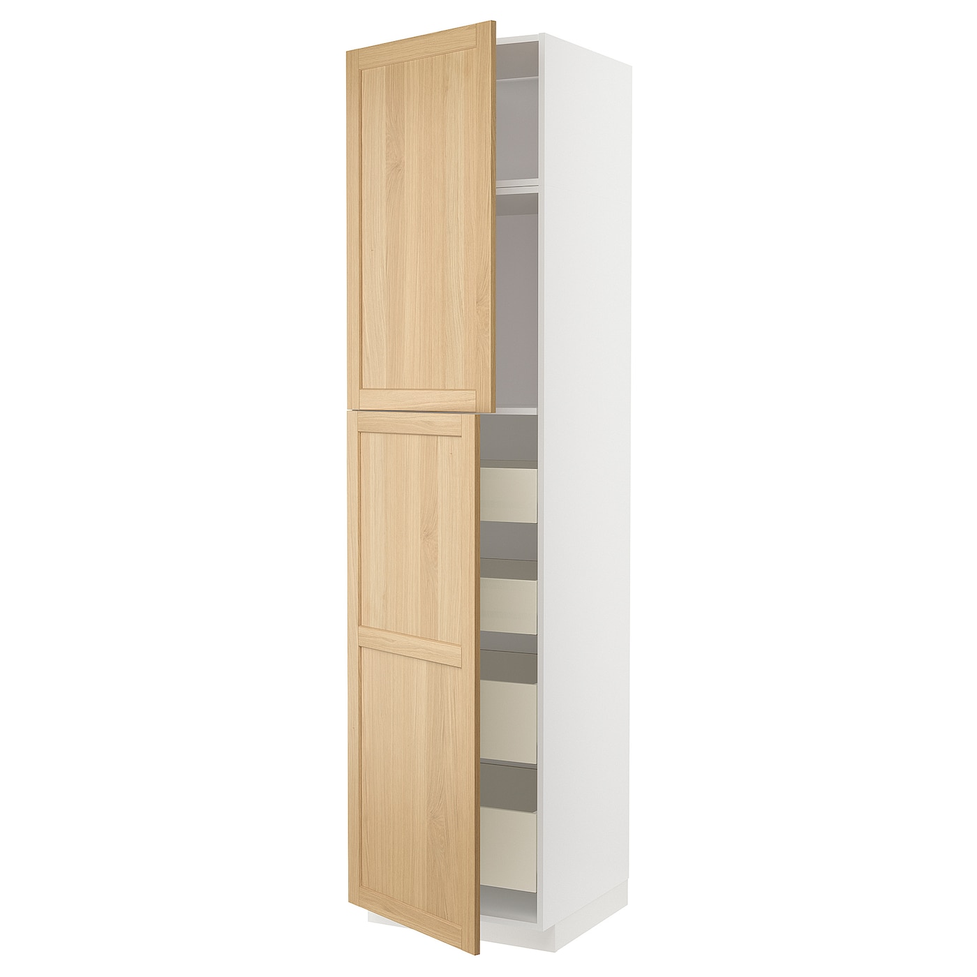Высокий шкаф с ящиками - IKEA METOD/MAXIMERA/МЕТОД/МАКСИМЕРА ИКЕА, 240х60х60 см, белый/под беленый дуб