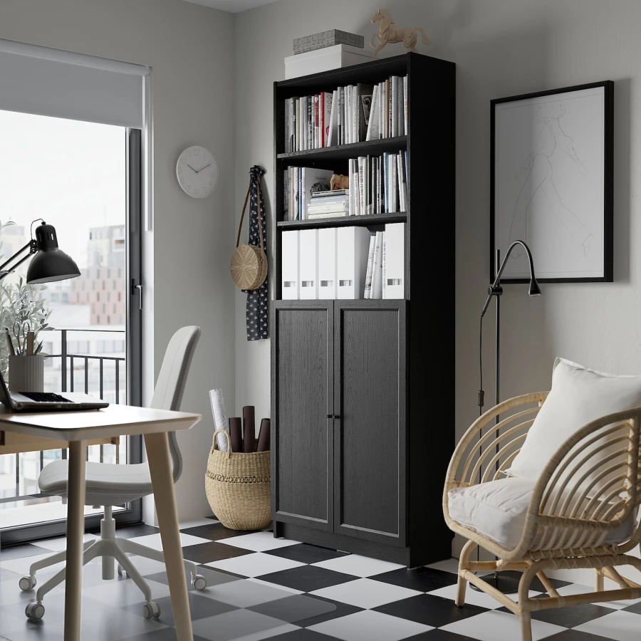 Книжный шкаф -  BILLY / OXBERG IKEA/ БИЛЛИ/ ОКСБЕРГ ИКЕА, 80х30х202 см,  черный (изображение №3)