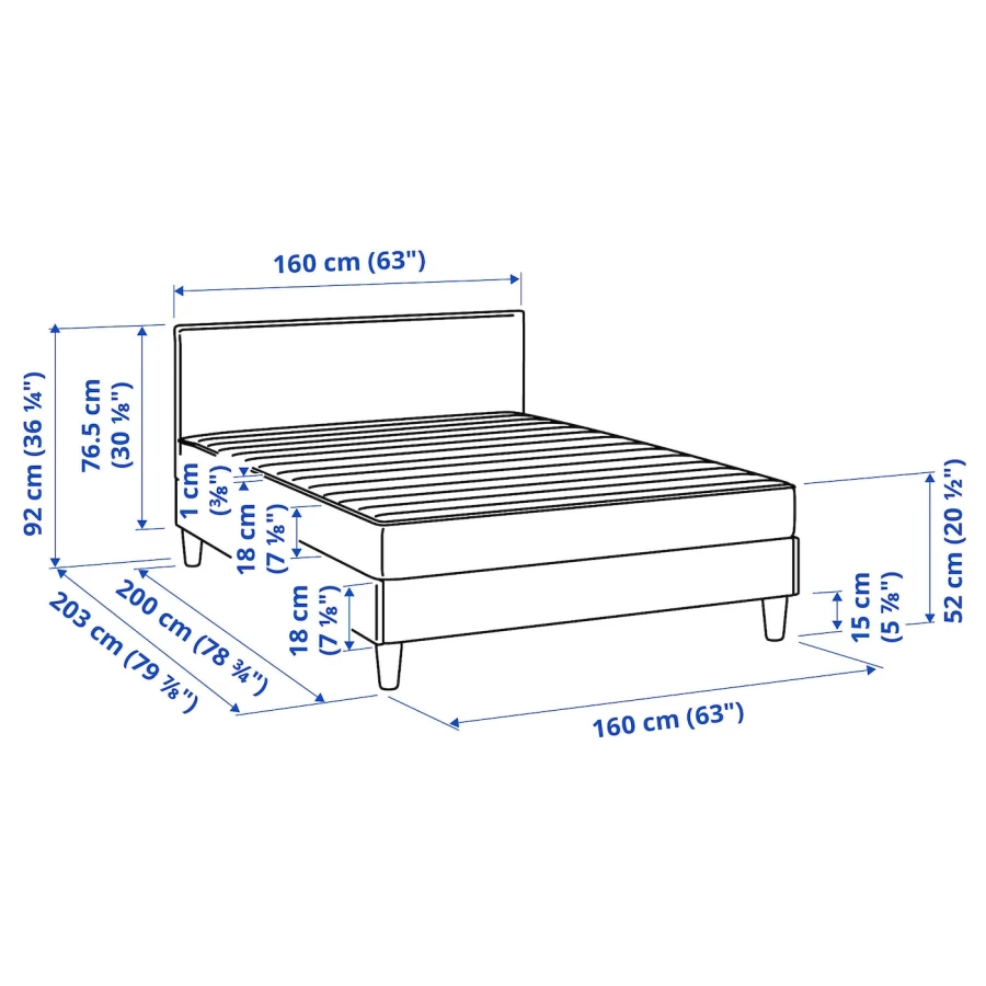 Континентальная кровать - IKEA SÄBÖVIK/SABOVIK, 200х160 см, матрас жесткий, серый, СЭБЁВИК/СЭБЕВИК ИКЕА (изображение №9)