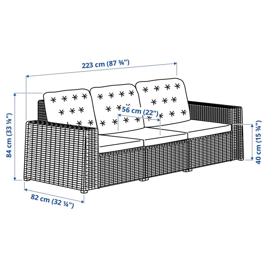 3-местный модульный диван - IKEA SOLLERÖN/SOLLERON/СОЛЛЕРОН ИКЕА, 84х82х223 см, белый/серый (изображение №5)