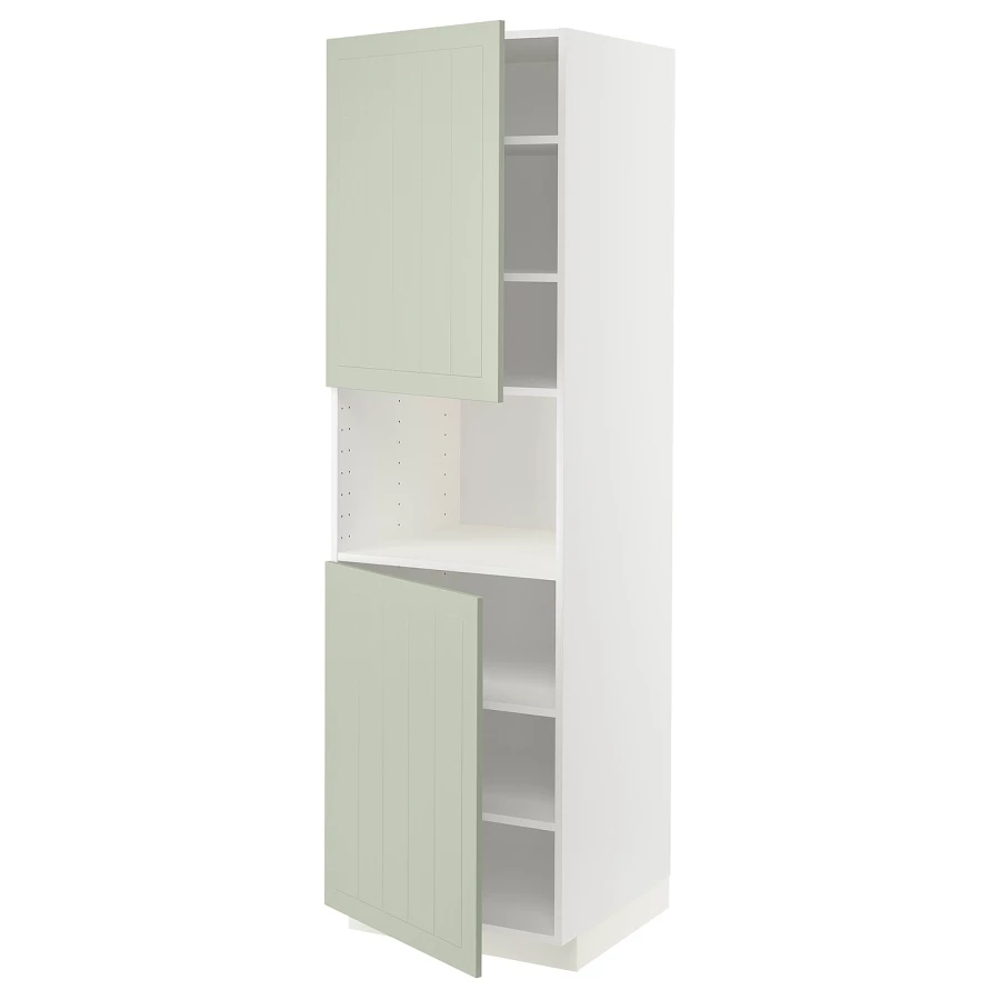 Высокий кухонный шкаф с полками - IKEA METOD/МЕТОД ИКЕА, 200х60х60 см, белый/зеленый (изображение №1)