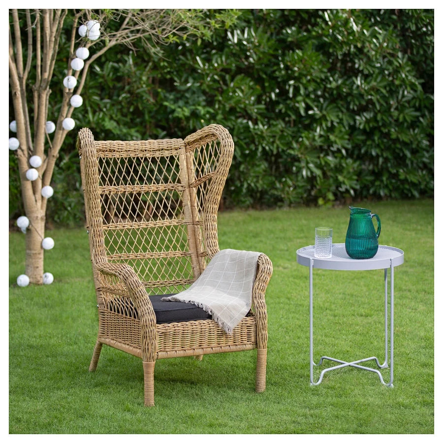 Садовое кресло - IKEA RISHOLMEN, 56x108x67см, черный/светло-коричневый, РИСХОЛЬМЕН ИКЕА (изображение №2)