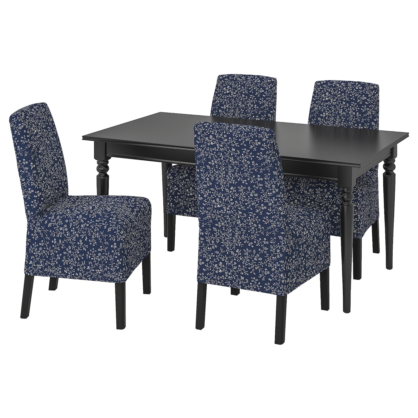 Стол и 4 стула - INGATORP / BERGMUND IKEA/ ИНГАТОРП/БЕРГМУНД ИКЕА, 215/155х87 см, синий с рисунком/коричневый