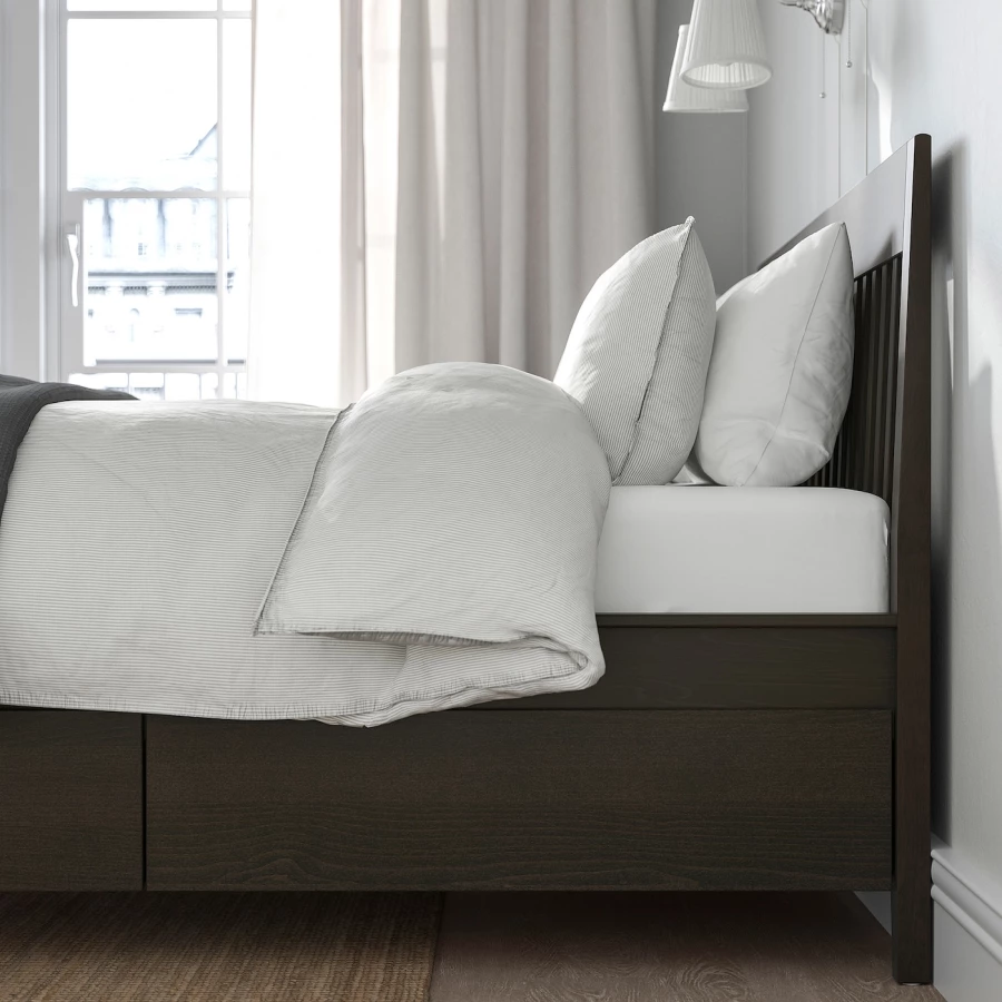 Каркас кровати с выдвижными ящиками - IKEA IDANÄS/IDANAS/LÖNSET/LONSET, 200х160 см, темно-коричневый, ИДАНЭС/ЛОНСЕТ ИКЕА (изображение №4)