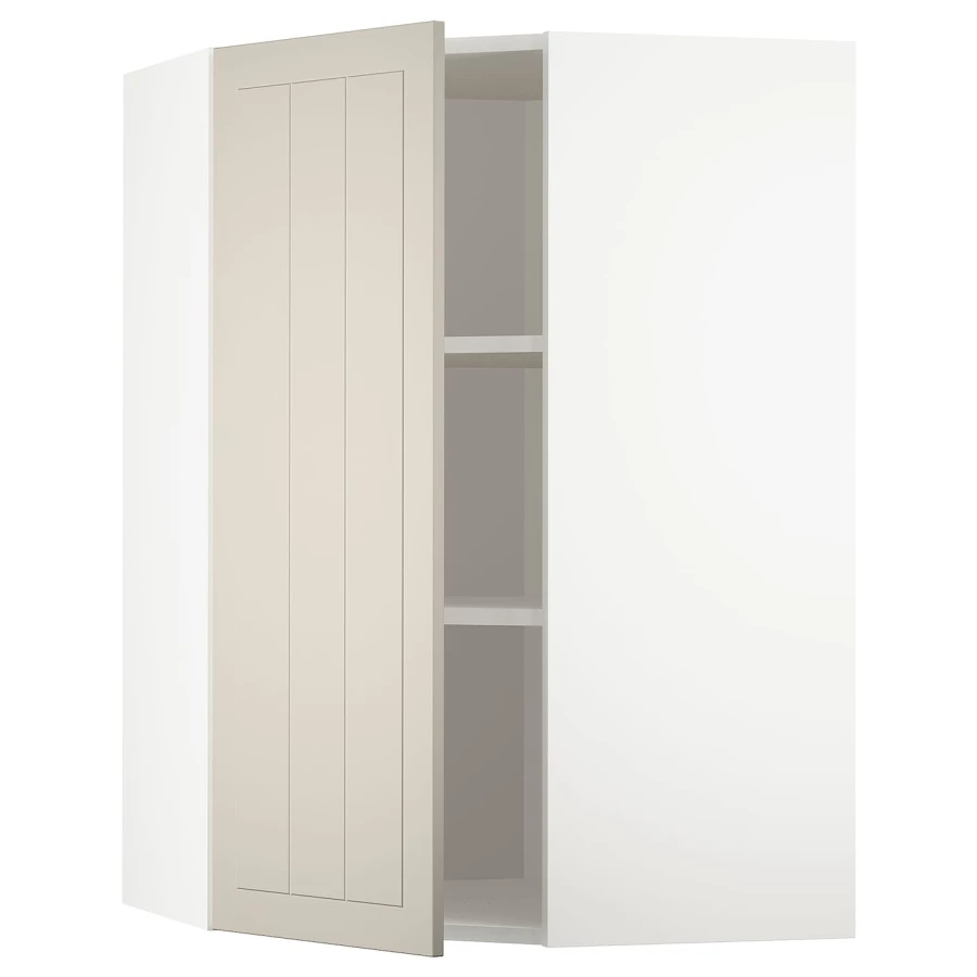 Угловой навесной шкаф с полками - METOD  IKEA/  МЕТОД ИКЕА, 100х68 см, белый/светло-бежевый (изображение №1)