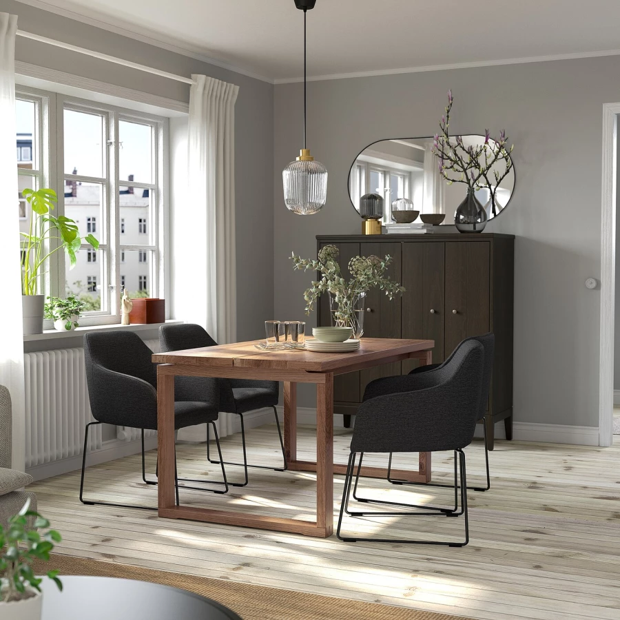 Стол + 4 стула с подлокотниками - MÖRBYLÅNGA / TOSSBERG IKEA/ МЕРБИЛОНГА/ ТОССБЕРГ ИКЕА, 140х85 см, коричневый/серый (изображение №2)