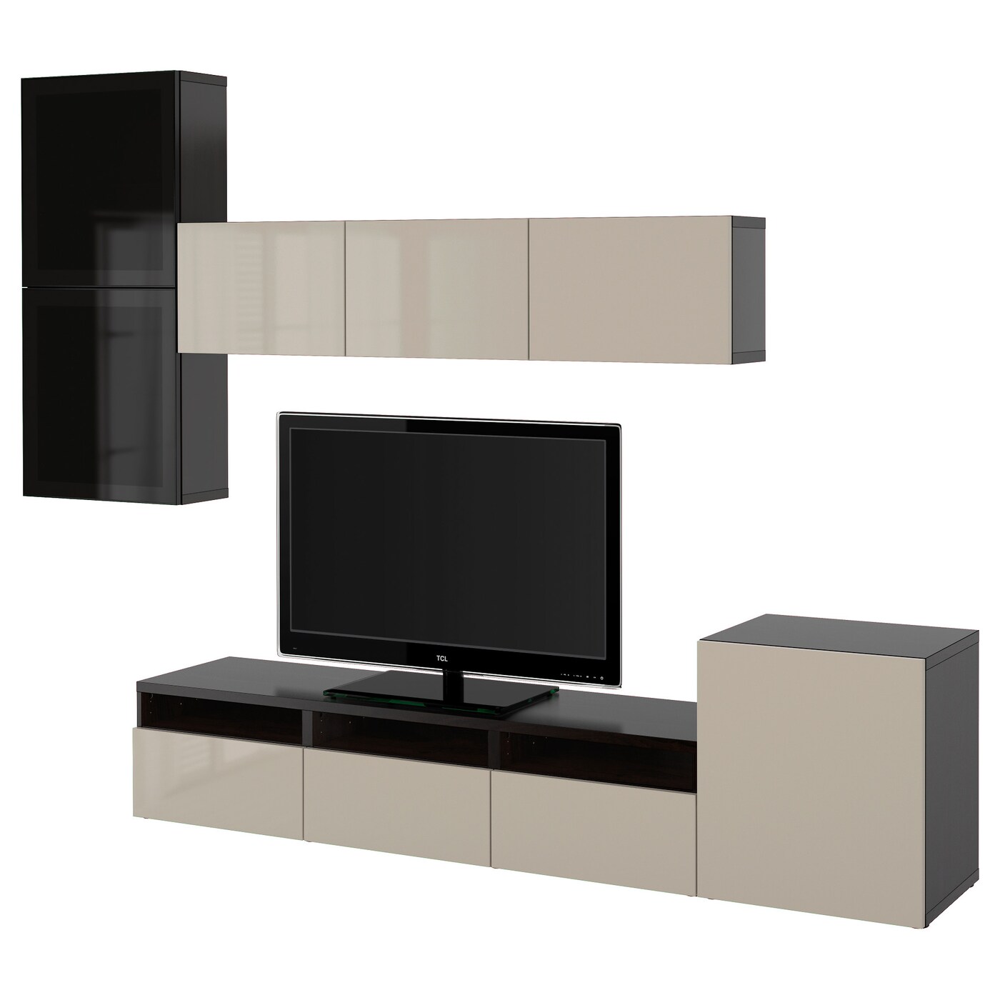 Комбинация для хранения ТВ - IKEA BESTÅ/BESTA, 211x42x300см, черный/светло-коричневый, БЕСТО ИКЕА