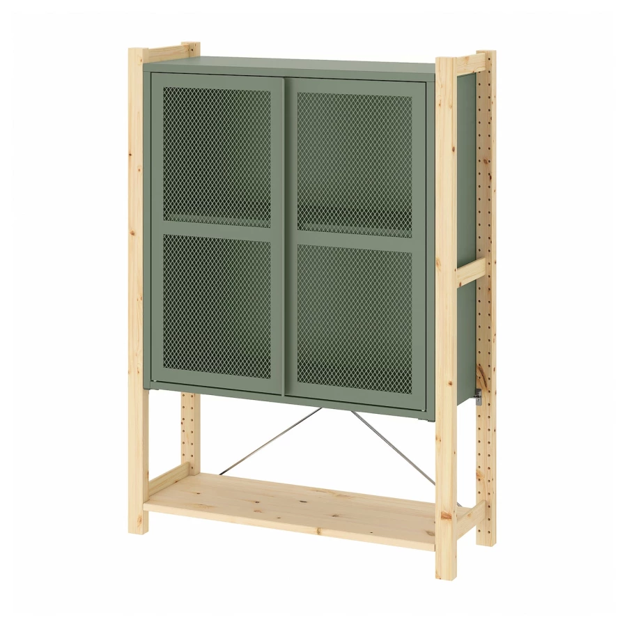 Комбинация для хранения - IKEA IVAR/ИВАР ИКЕА, 89х30х124 см, сосна/серо-зеленый (изображение №1)