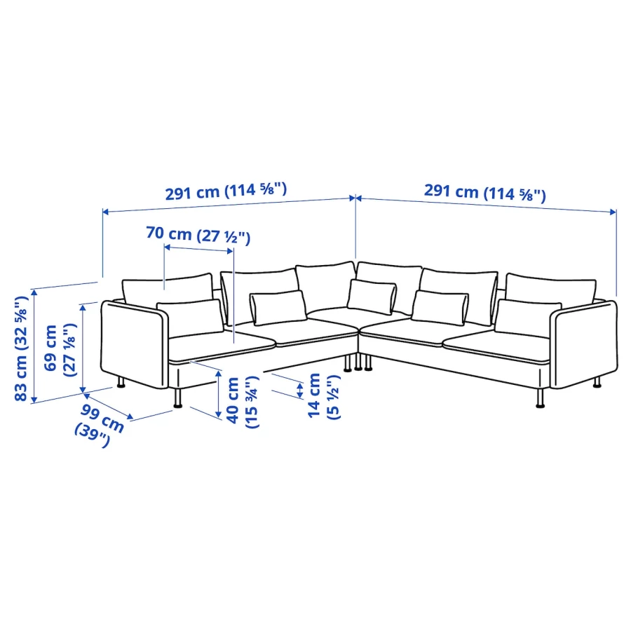 6-местный угловой диван - IKEA SÖDERHAMN/SODERHAMN, 99x291см, серый, СЕДЕРХАМН ИКЕА (изображение №8)