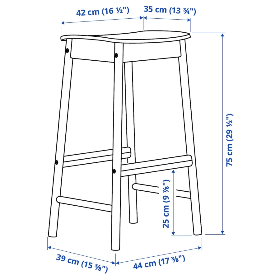 Барный стул - IKEA  RÖNNINGE/RONNINGE /РЁННИНГЕ  ИКЕА, 39х44х75 см ,  береза (изображение №8)