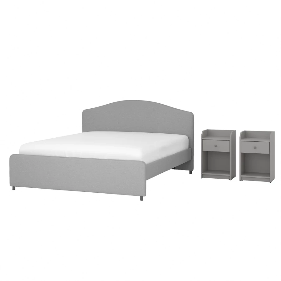 Комбинация мебели для спальни - IKEA HAUGA, 200x160см, серый/светло-серый, ХАУГА ИКЕА (изображение №1)