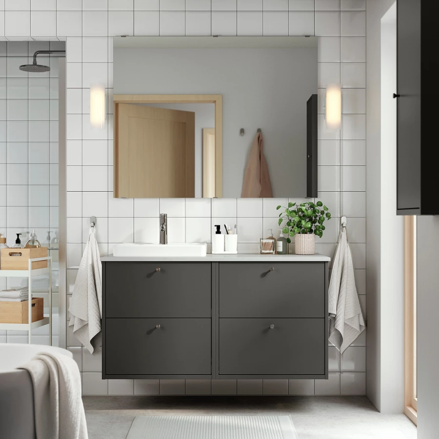 Тумба для ванной  - HAVBÄCK / ORRSJÖN/  HAVBАCK / ORRSJОN IKEA/ХАВБЕК / ОРРДЖЕН ИКЕА, 71х122 см, белый/черный (изображение №2)