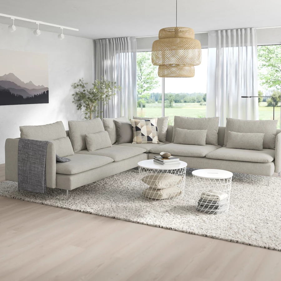 6-местный угловой диван - IKEA SÖDERHAMN/SODERHAMN, 99x291см, серый/светло-серый, СЕДЕРХАМН ИКЕА (изображение №2)