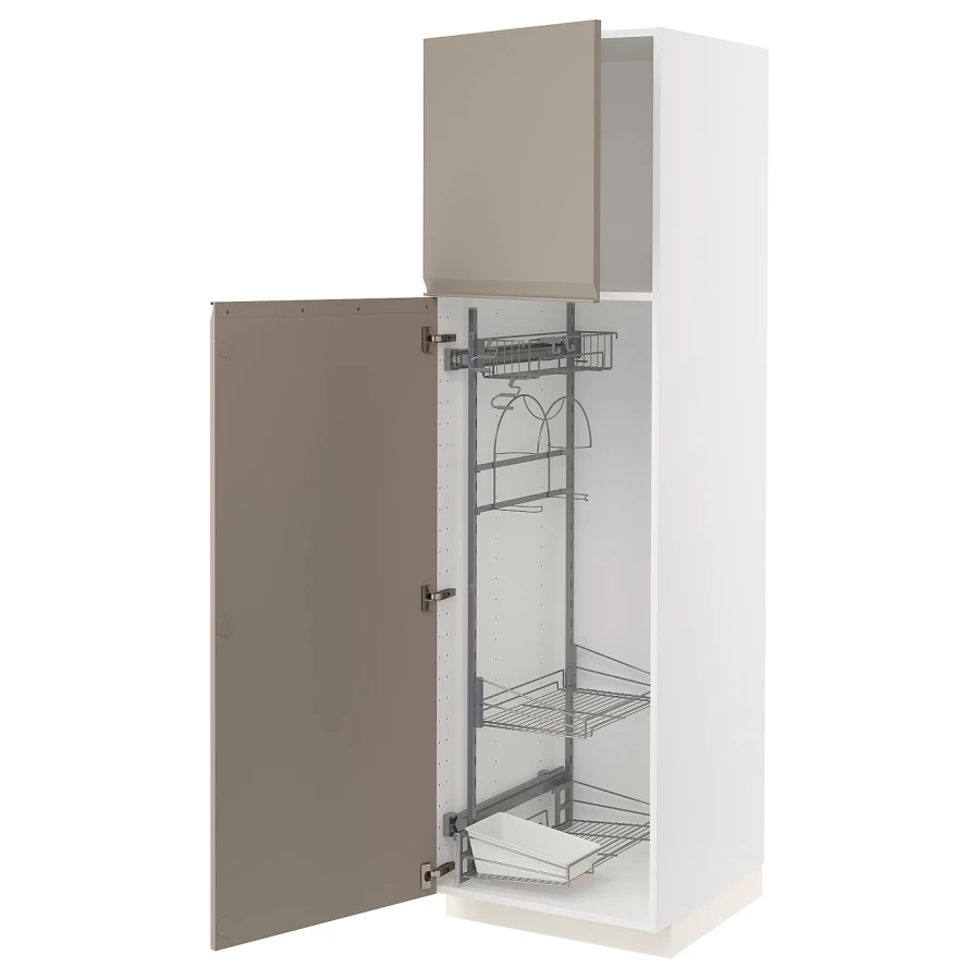 Высокий шкаф/бытовой - IKEA METOD/МЕТОД ИКЕА, 60х60х200 см, бежевый/белый (изображение №1)