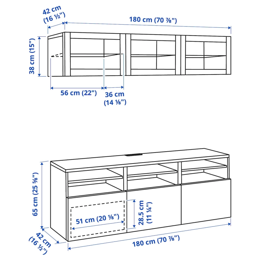 Комбинация для хранения ТВ - IKEA BESTÅ/BESTA, 192x42x180см, белый/светло-коричневый, БЕСТО ИКЕА (изображение №9)