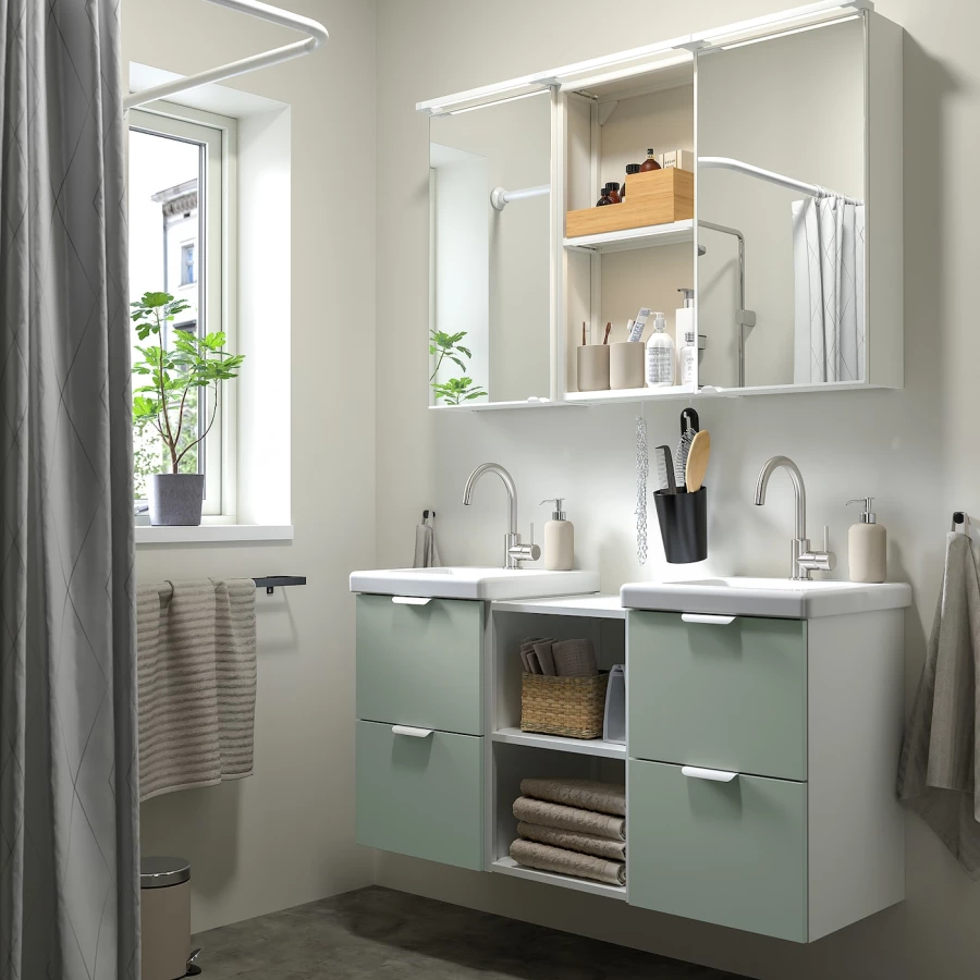 Комбинация для ванной - IKEA ENHET, 124х43х65 см, белый/серо-зеленый, ЭНХЕТ ИКЕА (изображение №2)